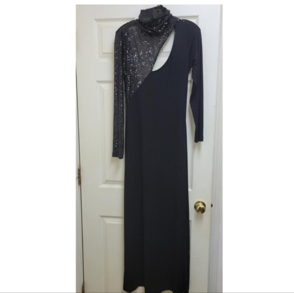 IN THE MOOD FOR LOVE Dunaway Black Sequined Open-Back Turtleneck Formal … - Picture 11 of 11